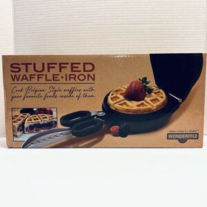 Wonderffle Stuffed Waffle Maker Cast Aluminum Nonstick Belgian Iron Open Box New
